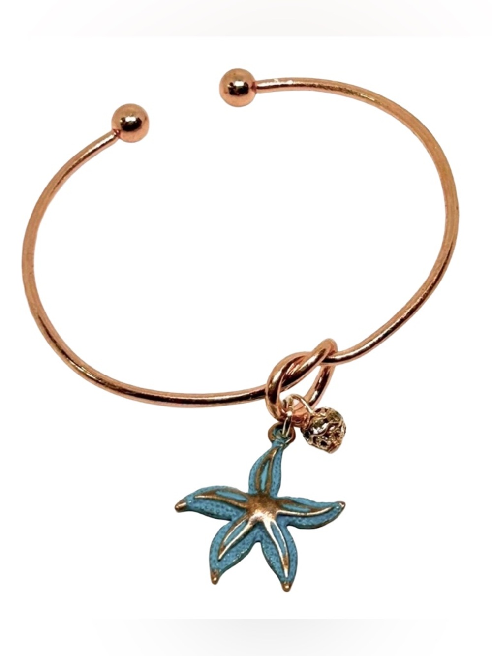 Handmade Elegant Rose Gold and Blue Flower Bracelet
